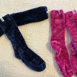 UGG Plush Knee-High Socks in Navy  and Hot Pink OSFM